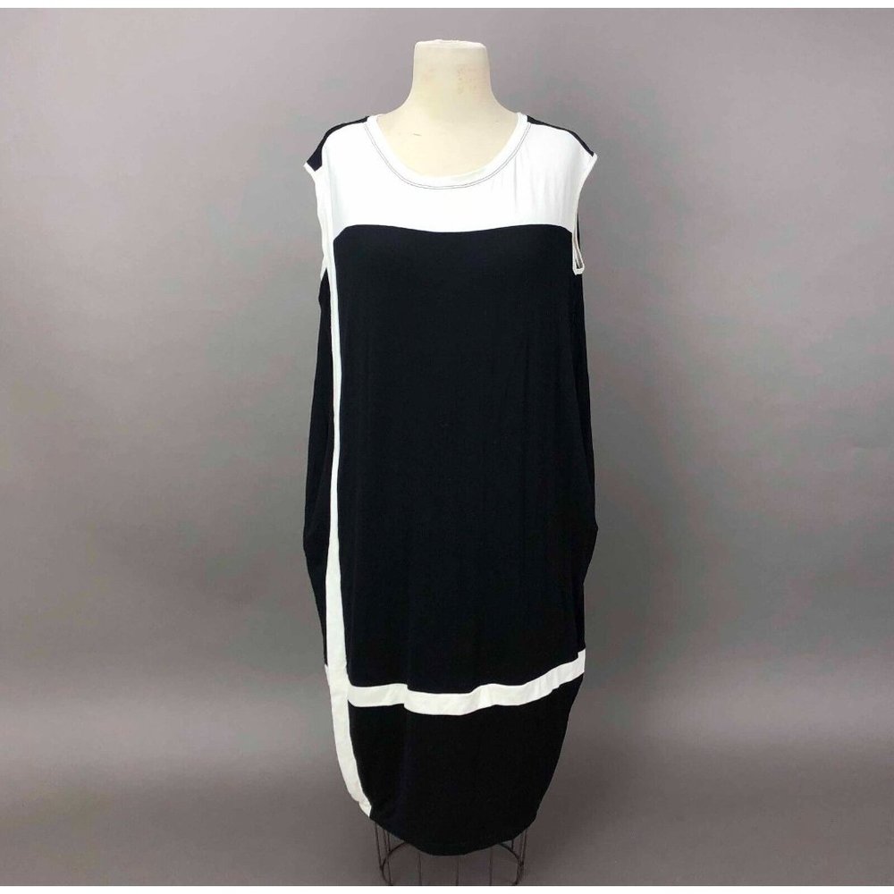 Gershon Bram Medium Lagenlook Sleeveless Midi Dress Pockets Bubble Skirt Black